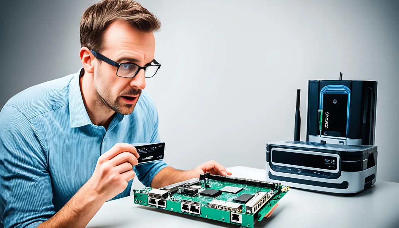 Router LTE z kartą SIM i symbolem blokady operatora